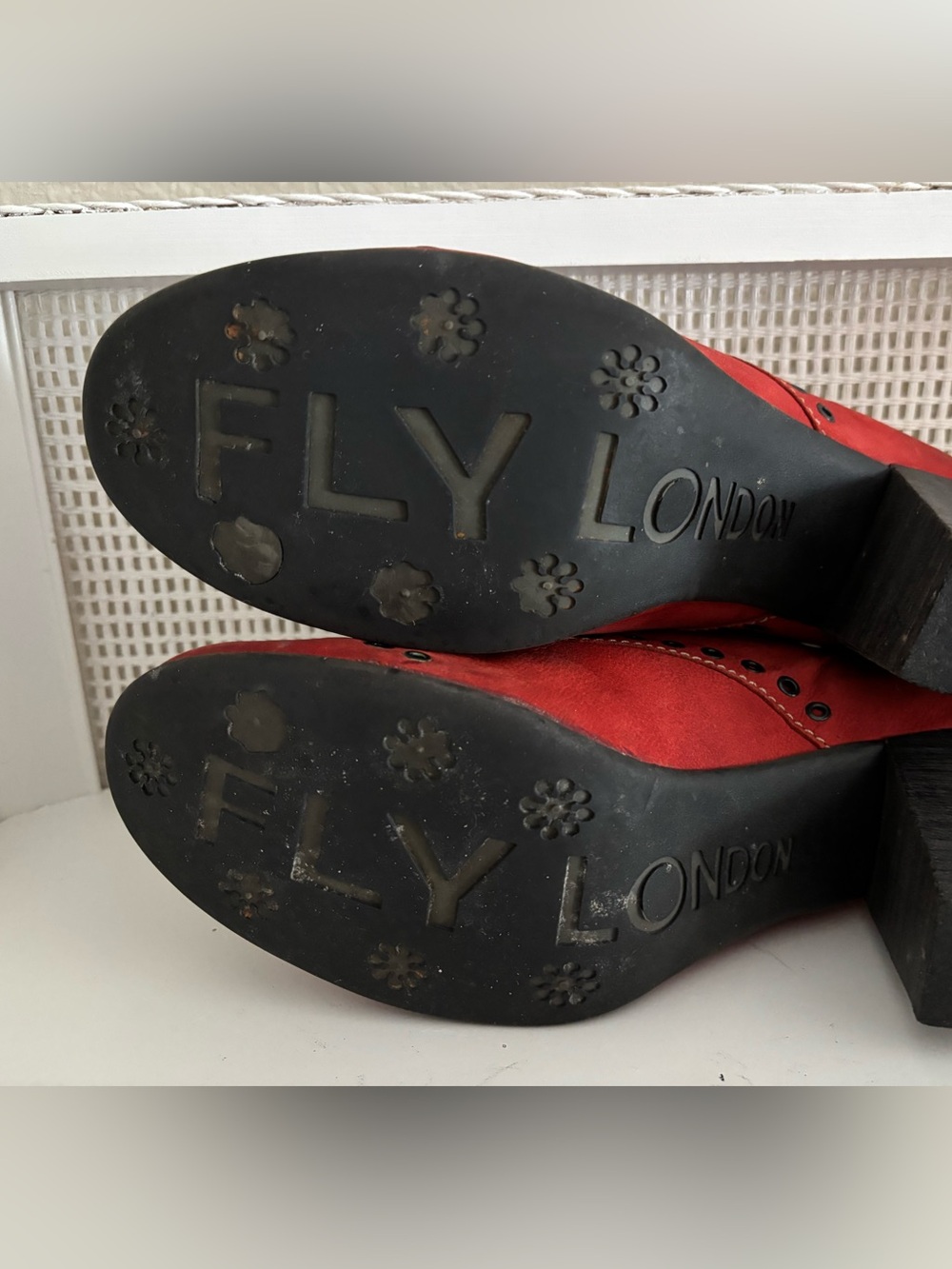 Fly London Red Distressed Leather Lace-Up Heeled Oxfords with Eyelet Detail - Picture 11 of 11